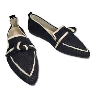 Womens Black & White Bow Loafers Slip-On Flats Size 10.5
